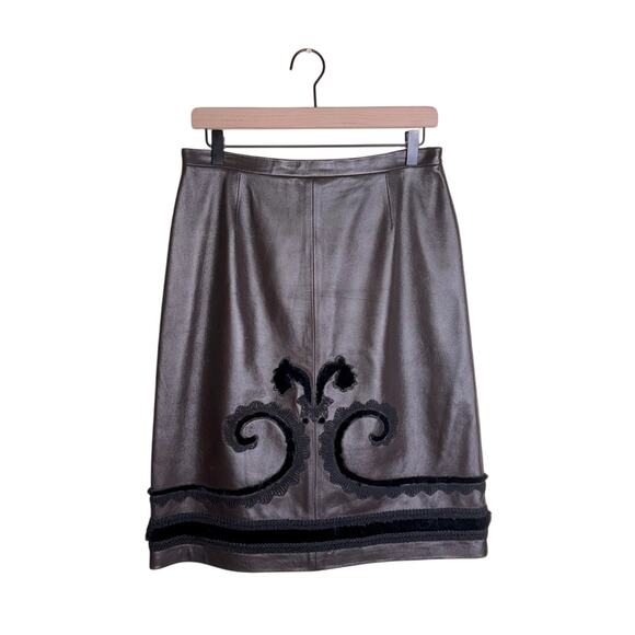 VNTG CARLISLE 90s whimsigoth leather A-line skirt with fur detail 8 - Picture 1 of 6